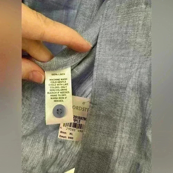 CALIBRATE New Linen Dress Shirt Mens Short Sleeve‎ Relaxed Fit Button Down Blue - Picture 4 of 5